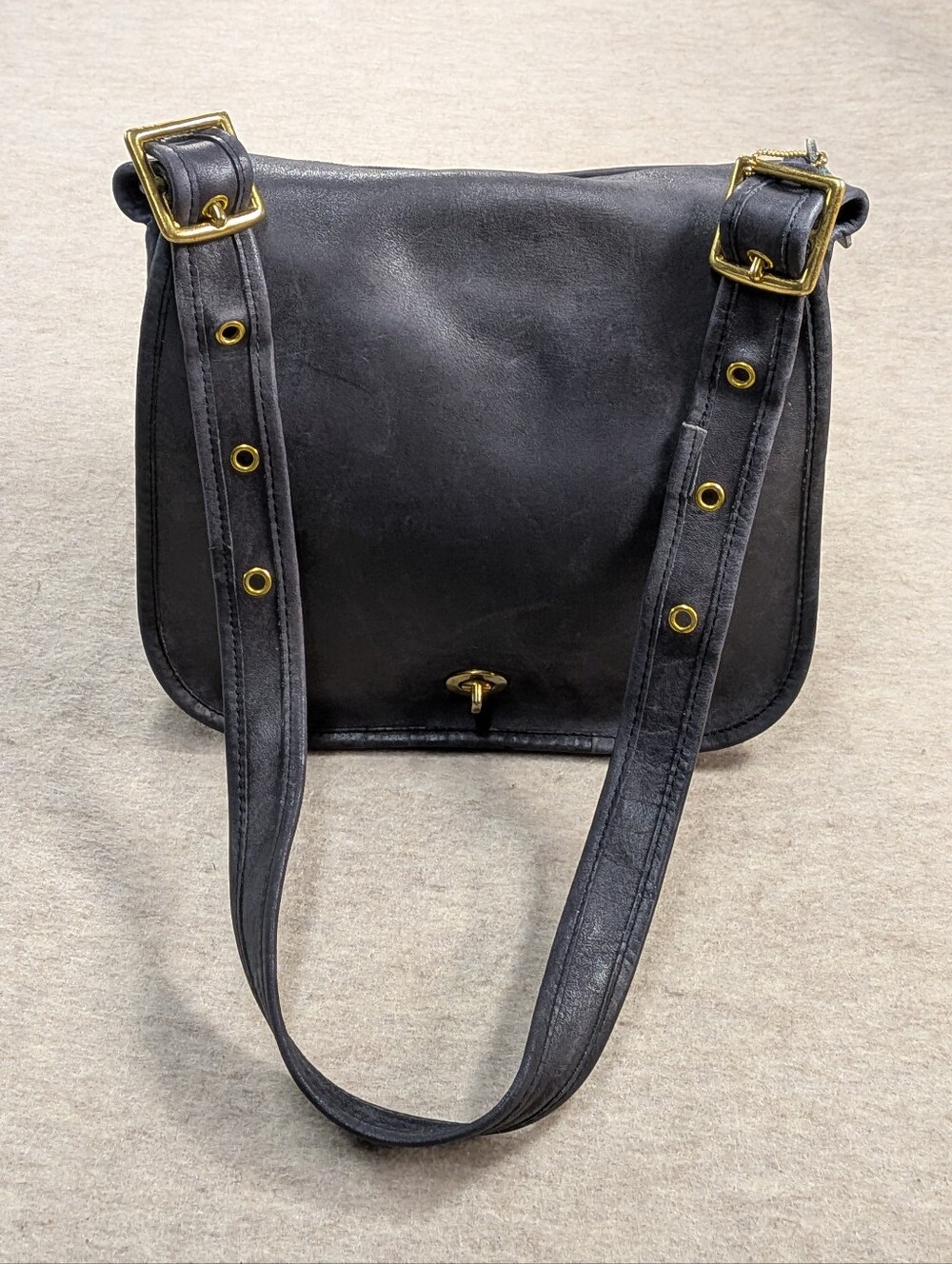 Vintage COACH Stunning Slate Gray Leather Stewardess Messanger Bag Purse Brass - Picture 3 of 14